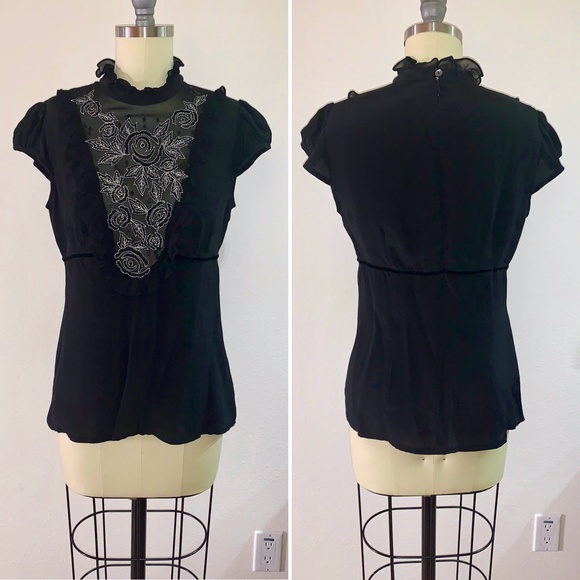 Nanette Lepore Black Silk Mess with Beads Top - Picture 1 of 14